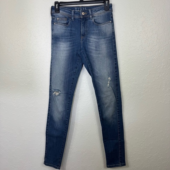 Zara Basic z1975 size 2 distressed denim skinny ripped casual Blue Jeans - Picture 1 of 8
